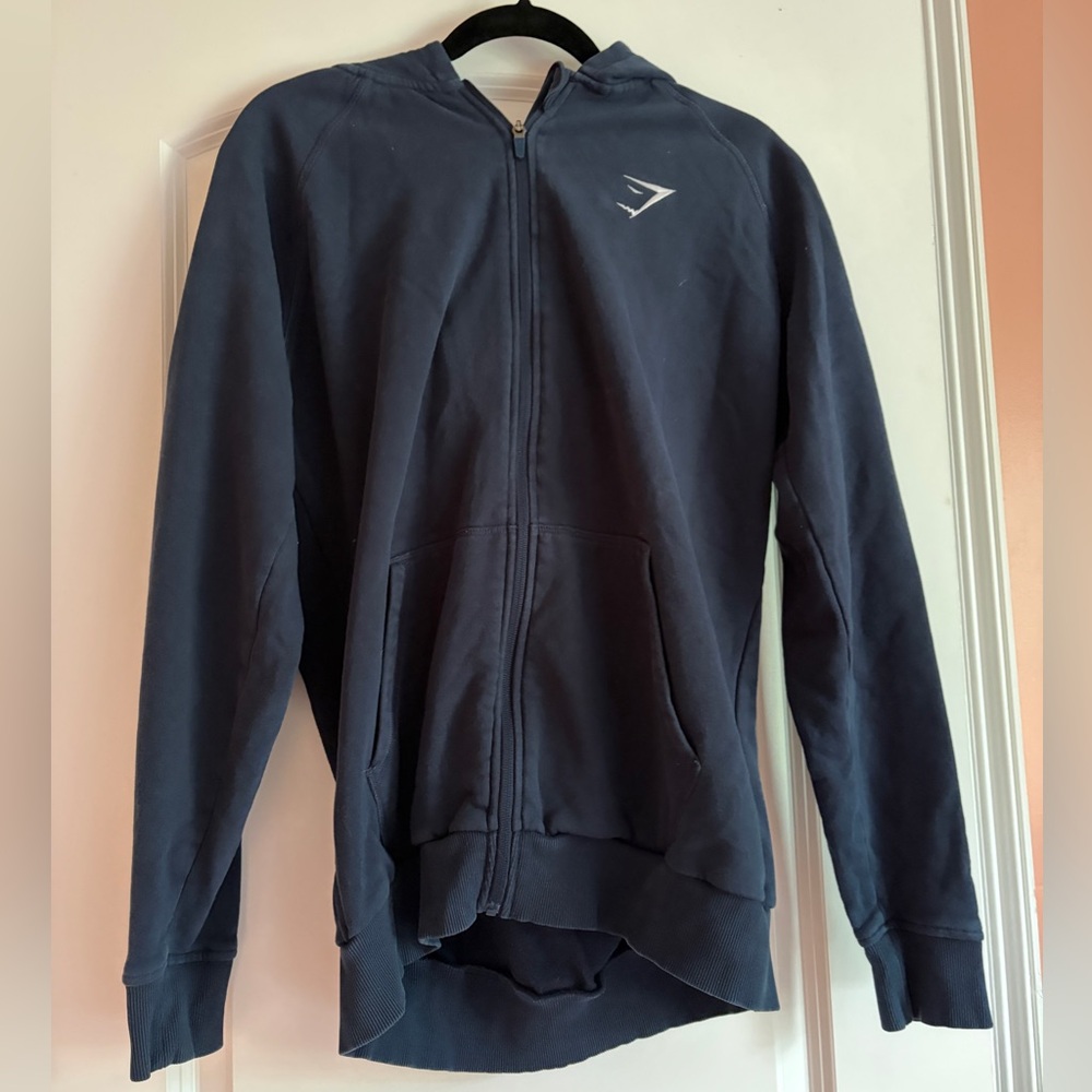 Gymshark Men’s Crest Zip Up Hoodie Navy Blue. Size M